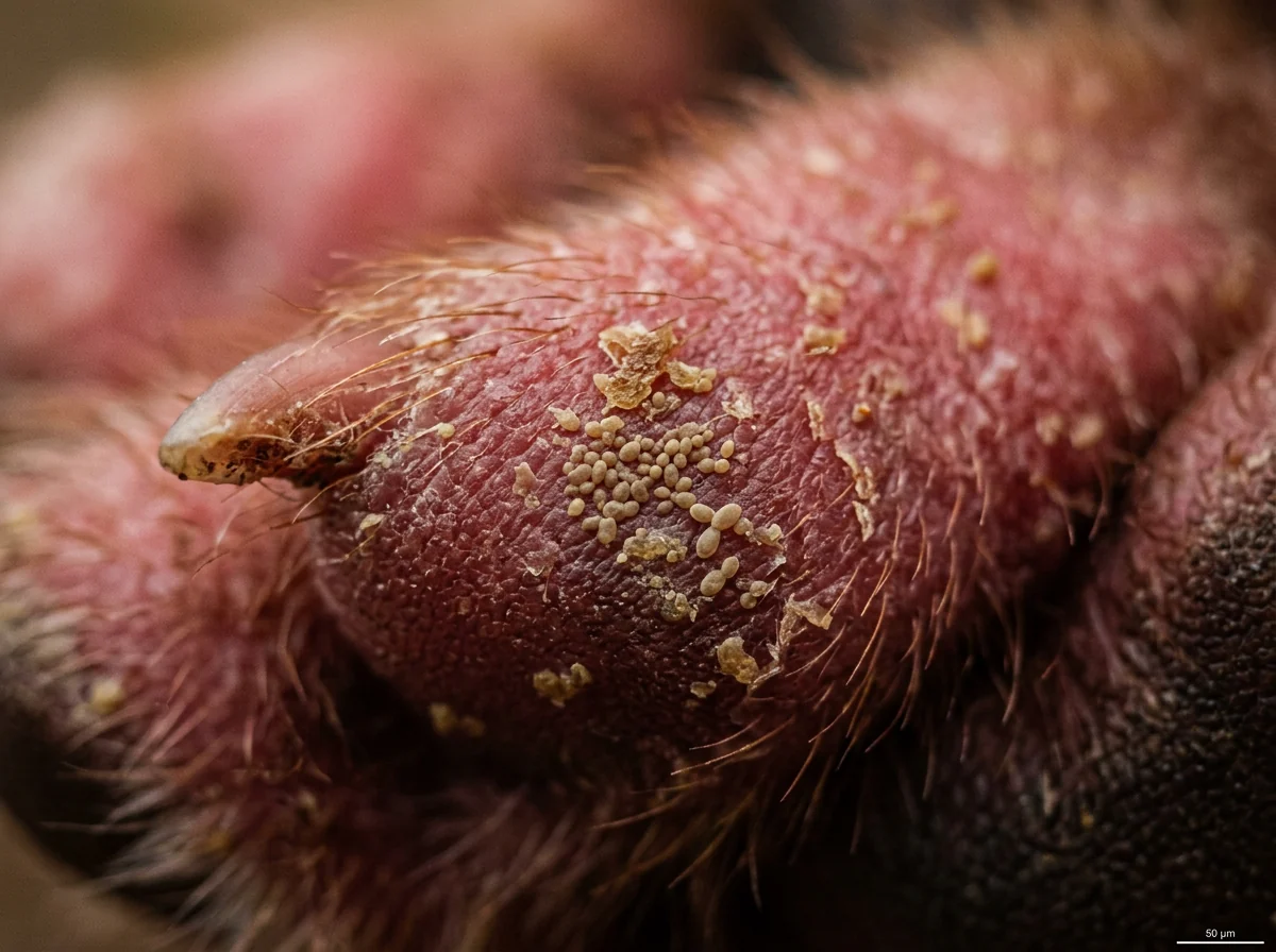 Close-up of irritated dog skin